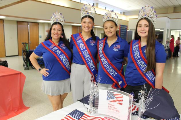 The 2025 Armed Forces Commission from Lake Charles sent their queens to the Vet Fest Tuesday. From left are Danae Lawson, 2025 Ms Armed Forces; Jolie DeRouen, 2025 Miss Armed Forces; Toryn Whitaker, 2025 Young Miss Armed Forces; and Zailey Olivier, 2025  Teen Miss Armed Forces.