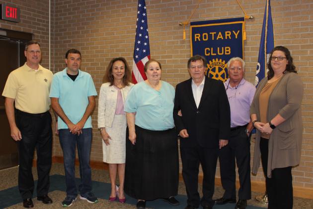 Newly elected president, officers and board of the Eunice Rotary Club were sworn in Wednesday. From left, are Dwight Jodon, board member; Alex Morris, board member; Nancee Sorenson, past president; Pat Dossman, board member; Ellis Daigle, president; Shirley Vige, treasurer; and Erika Fontenot, Vice President. Not pictured are Kitty Deshotel, president elect to take oath July of 2025; Elizabeth Bergeron, board member; and Van Reed, secretary. (Photo by Myra Miller)