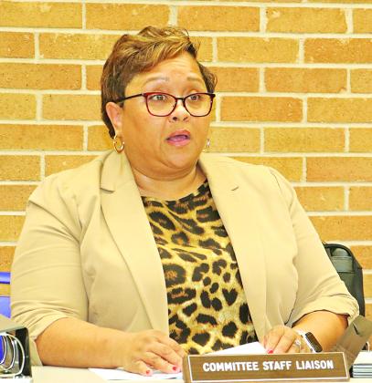 Dwanetta Scott, executive director of Child Welfare &amp; Attendance, reviews policies at a St. Landry Parish School Board committee of the whole meeting on Monday.