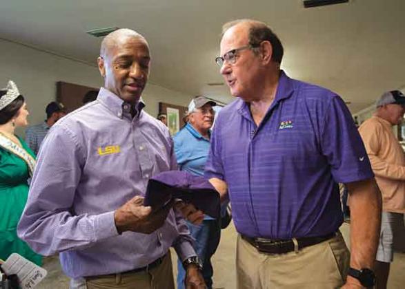 LSU President William F. Tate IV attended the sugarcane field day.