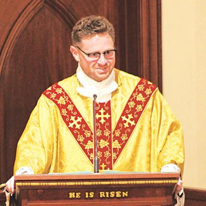 The Rev. Korey LaVergne, pastor, of St. Edwards Church in Richard, give his Homily during the annual Mass for Charlene.