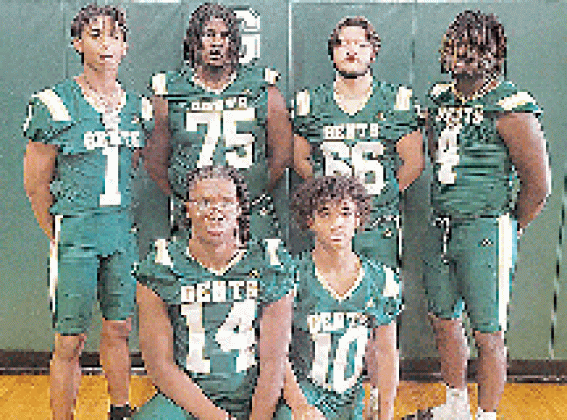 Expected leaders for the Crowley High defense are, kneeling from left, Traelen Jolivette, Dai’jean Brown; standing Marcus Wilridge, Ricky Webb, Noah Guidry and Troy Grant. (Photo by Eric Narcisse/Crowley Post-Signal)