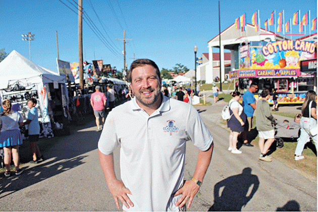 Jean Lafitte Mayor Tim Kerner Jr. at the town’s annual seafood festival in April. (Aidan McCahill for Louisiana Illuminator)