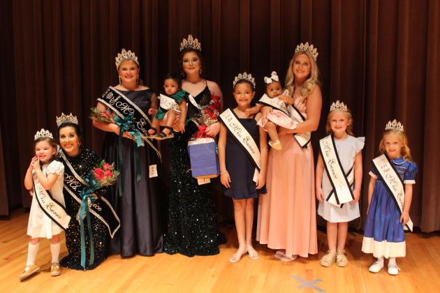 Many Eunice queens were crowned Saturday, including Ms, Miss and Teen Miss Eunice. From left are Vivienne Brown, Toddler Miss Eunice; Ms Eunice Mary Cescalie Mouton, Teen Miss Eunice Lauren Bearb, Miss Eunice Noble Ann Marie Hebert, Tiny Miss Eunice Kora Edwards;  Harleigh Rose Credeur Deb Miss Eunice; Infant Miss Eunice Jia Pavich, Junior Miss Eunice Avery Brown, Little Miss Eunice Greta Grace Cormier and Madalynn Leigh Sullivan, Petite Miss Eunice.