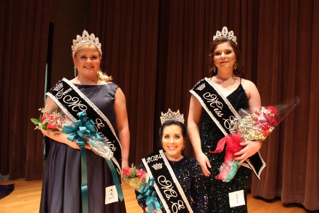 Three newly crowned Eunice Queens were named winners Saturday evening. From left are Teen Miss Eunice Lauren Bearb, Ms. Eunice Mary Cescalie Mouton and Miss Eunice Noble Ann Marie Hebert.