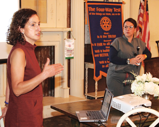 Louisiana Department of Health officials Dr. Tina Stefanski, left, and Stacy Conrad spoke about virus threats and the rising deadly danger from fentanyl at the Eunice Rotary Club meeting. (Photos by Harlan Kirgan ) 