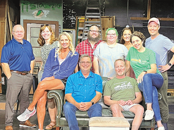 The Eunice Players’ Theatre cast of an upcoming play “Rumors” are pictured. The play will be held each evening at 7 p.m. Sept. 14, 17, 18, 19 and 21, and an afternoon matinee at 2 p.m. Sept. 15. Seated from left are Kelly Bertrand, Jimmy Broussard, David Reed and Michelle Reed. Standing from left are Van Reed, Bonnie Kyzer, Michael Bourgeois, Lauren Bourgeois, Jeanne Eddins and Gabe Ortego.  (Submitted photo)