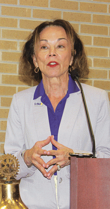 Dr. Nancy Sorensen, LSUE chancellor, speaks at the Eunice Rotary Club meeting on Wednesday. (Photo by Myra Miller)