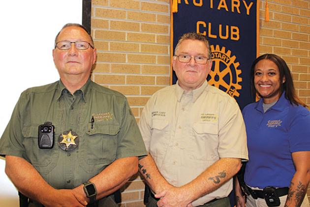Speakers at the Eunice Rotary Club meeting were, from left, Sgt. Eric Reed, Deputy Chief Eddie Thibodeaux and Sgt. Karen Frilot. All of from the St. Landry Sherif’s Office. (Photo by Myra Miller)
