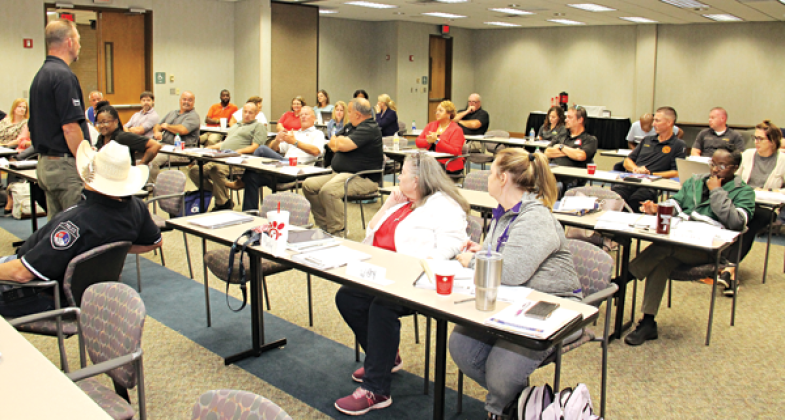 School officials and first responders from St. Landry, Acadia and Evangeline parishes meet at LSUE in separate sessions on Thursday and Friday about crisis management. About 100 people attended over the two days. (Photo by Harlan Kirgan)