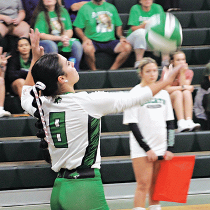 Brooklyn Darbonne serves the fall.  (Photo by Rhett Manuel)