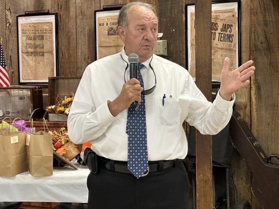 St. Landry Parish Sheriff Bobby Guidroz welcomes the crowd of seniors at the quarterly TRIAD meeting held Wednesday.  (Submitted photo)