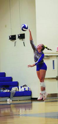 Ava Smith is shown serving as St. Edmund won all three sets against David Thibodeaux 25-5,25-18, and 25-20. (Photo by Amy Myers)