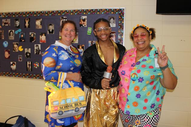Teachers joined in with Eunice High students and dressed up accordingly. From left, are Rebecca Berzas, Agriculture teacher and advisor; Mason Wiley, a freshman; and Crystal Wiley, guidance counselor.