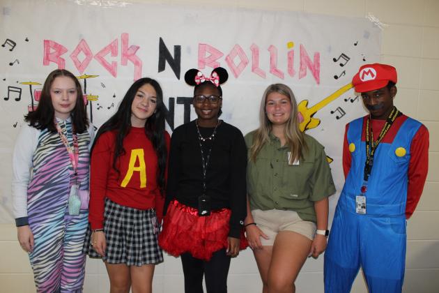 “It’s dress according to the first letter of your name day” at Eunice High Thursday. Students celebrated homecoming week with different designated dress days. From left, are Zoie Lewis, a junior; Alaya Cormier, MiMi Jack, Zoiee Leger, and Marion Belton, all freshmen.