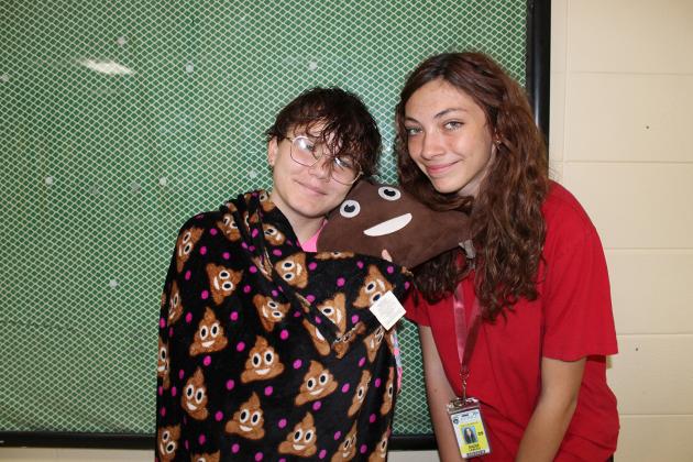 Tuesday at Eunice High was “Rhyme without a Reason,” during homecoming week. From left are Tabitha Watz and Sadie LeBleu.