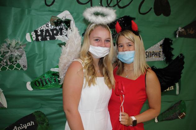 An Angel and Devil, are the “Duo Team” at Eunice High on Thursday. From left, are Olivia Gil, a junior; and Kynsli Fontenot, a senior.