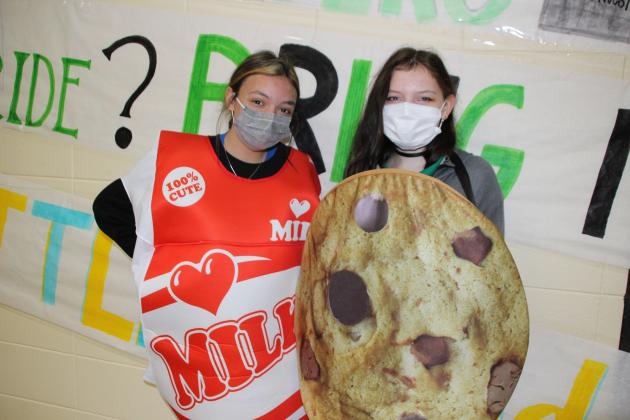 Milk and cookies go hand and hand together, as these two students at Eunice High dressed for Thursday’s “Duo Day.” From left, are Emma Simon, a sophomore; and Zoie Lewis, a freshman.