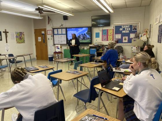 Mychell Lewis, admissions counselor and recruiter with LA Tech, was on campus at St. Edmund High.