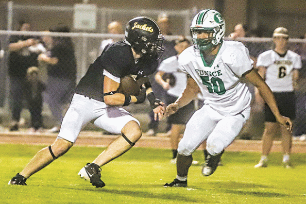 Bobcat defender Christopher Malbrough closes in on a Kinder runner.