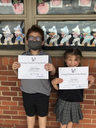 St. Edmund Elementary chose Young Christians for the first six weeks of school. From left, are Ryken Miller  and Lily Reed.