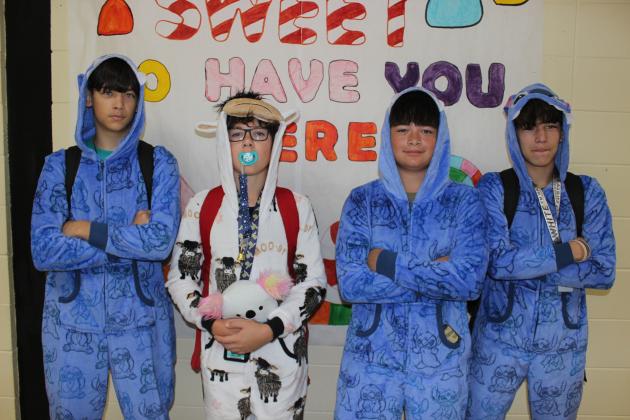 Eunice High students dressed as small children for Toddler Day as they celebrated homecoming week on campus. From left are Carson Bellow, Nathan Guillory, Wesli Reed and Caiden Bellow.