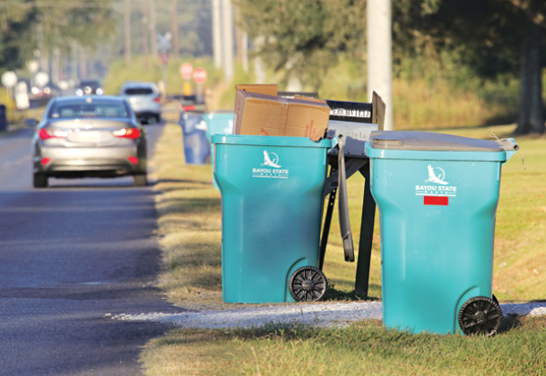 Bayou State Waste trash carts on the Perchville road.
