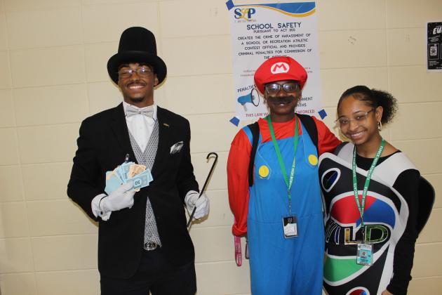 Celebrating Eunice High homecoming week Wednesday are Paul Guillory, left, Mimi Jack and Yasmine Lemelle.
