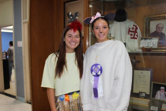 Farmers and Animals Day was celebrated Thursday at St. Edmund High School campus. Students celebrate homecoming week with different dress up days. From left, are Stella Summerlin and Laura Kate Miller, both sophomores.