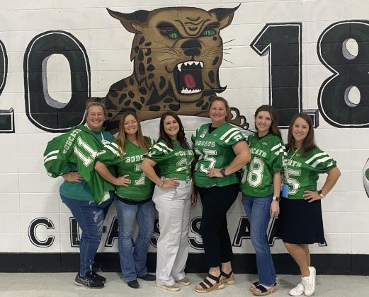 The Eunice High football game of week 4 vs. Northwest, jerseys were given to Therese Gianfala, left, chosen by #11 Tylon Cooper, Misty Guillory chosen by #7 John Watson, Katie Fontenot chosen by #21 Tyshun Joseph, Rebecca Berzas chosen by #25 Jeston Calloway, Jade Fontenot chosen by #58 Braxton Hamous, and Kasey Andrepont chosen by #35 Kynderrick Frank.
