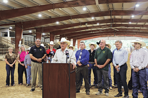 Daniel Lyons speaks at the news conference held Oct. 5 at the St. Landry Parish Ag Arena announcing an April rodeo. (Submitted photo)