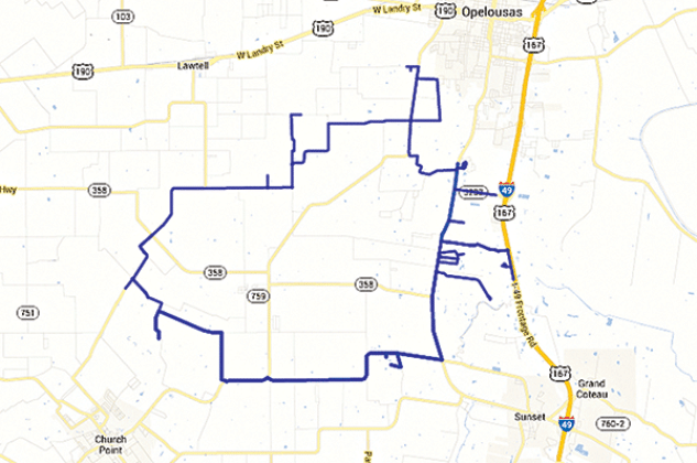 The Lewisburg-Bellevue Water System district map.