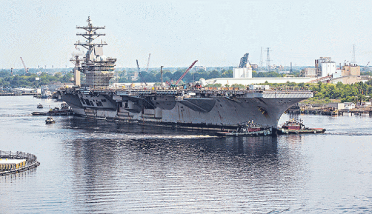 The USS Dwight D. Eisenhower (CVN 69) is shown in the Norfolk, Virginia, Naval Shipyard. The “Ike” and its strike group were scheduled to deploy to U.S. 6th Fleet Friday, while the Ford Carrier Strike Group also operates in the Mediterranean Sea, according to Navy Times. The deployment comes at a time of rising uncertainty in the region following the large-scale attack on Israel by the Palestinian militant group Hamas and Israel’s retaliatory strikes, the Navy Times reported. (U.S. Navy photo)