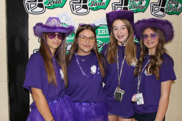 Eunice High School freshmen dressed in purple Monday during homecoming week. From left, are Sydni Miller, Blaire Dupre, Ava Grace Brown and Olivia Fuselier.