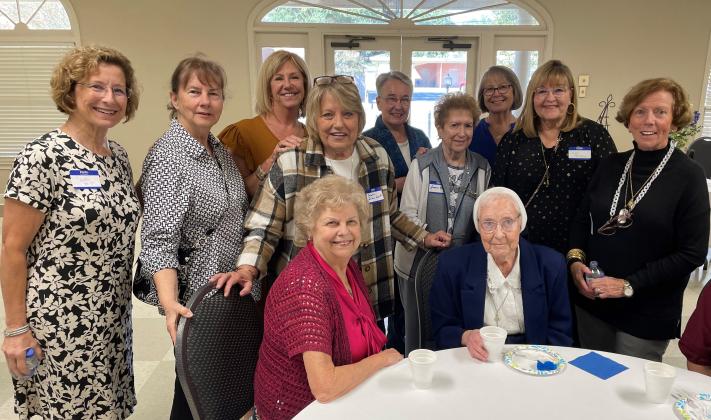 A reception was held for the Marianite Sisters and former St. Edmund faculty at the Jeanmard Center following a Mass of celebration. The former staff worked under Sr. Nell Murray. Seated, from left, are Barbara Mayeux and Sr. Nell Murray. Standing, from left, are Celeste Gomez, Sheila Landreneau, Lisa Christ, Germaine West, Sr. Stephanie Brignac, Janice Bennett, Stephanie Manuel, Candy Atteberry and Theresa Guillory.
