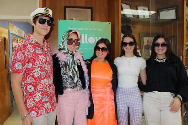 St. Edmund High seniors are ready and dressed for Beverly Hills. From left, are Ross Bertrand, Lauren McGee, Emma Myers, Emma Clause and Kennadi Thibodeaux.