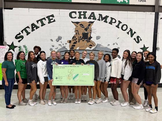 The Eunice High School Alumni Association gave a $2,000 donation to the EHS cheerleading squad for their continued work and support of this year’s annual EHS Alumni Tournament.
