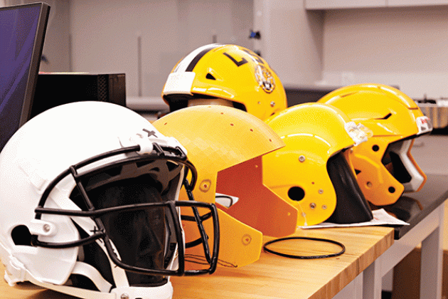 Helmets tested by LSU Mechanical Engineering researchers. (Submitted photo)