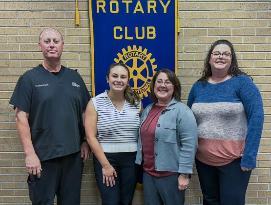 Eunice Rotary Club speakers on Wednesday were Jennifer Glasscock and Bailey Granger, guests of Rotarian Jason Smith. The ladies discussed suicide prevention and an event coming up in Eunice on Saturday, Nov. 8 at Eunice City Hall, at 9 a.m. with registration. The event is called “Walk to Fight Suicide,” and will include a walk, as well as valuable information provided by several organizations. Sign up at: www.afsp.org/Eunice. From left, are Rotarian Jason Smith, Bailey Granger, Jennifer Glasscock and Rotary