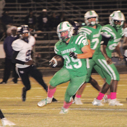 Eunice High’s Aiden Lejeune picks up some yardage in the 24-20 win over LaGrange at Paul Trosclair Stadium.