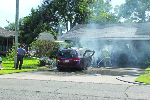 An older model Honda Odyssey van was smoking and burned from a fire that occurred about 1:30 p.m. Thursday in the 300 block of West Camellia Street.