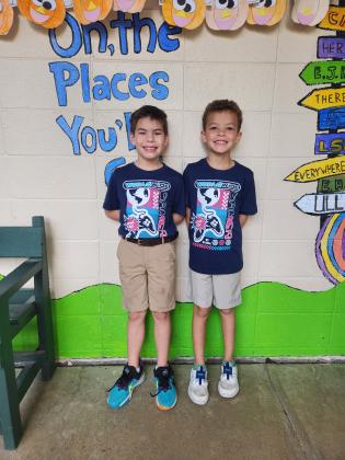 Glendale Elementary celebrated Red Ribbon Week. Each day students and teachers dress as different things. On Monday it was Twins Day. From left are Hayden Hooter in Jackie Johnson’s class and Dawson Reed in Maddie Kelly’s class. They are both second graders. (Submitted photo)
