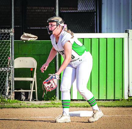 Eunice High Lady Cat Eva Sattler at 3rd base during a past game against Kinder.