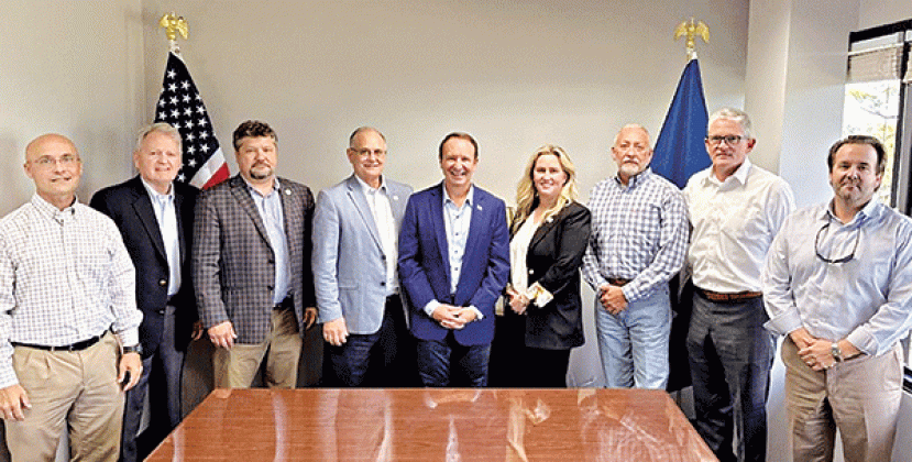 Louisiana House Republicans and speaker candidates gather with Gov.-elect Jeff Landry after meeting to chart a plan to elect someone to that post. From left, are Reps. Mark Wright, R-Covington; Mike Johnson, R-Pineville; Daryl Deshotel, R-Marksville; and Tony Bacala, R-Prairieville; Gov.-elect Jeff Landry; Reps. Julie Emerson, R-Carencro; Jack McFarland, R-Winnfield; Brett Geymann, R-Lake Charles; and Phillip DeVillier, R-Eunice. (Photo submitted to the nola.com)