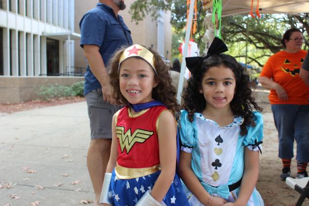 Emersyn Ceasar, left, and Madalyn Ceasar dressed in their Halloween costumes for Trunk or Treat held Sunday afternoon on LSUE campus.