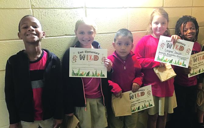 East Elementary’s second grade students received certificates for their hard work, and great behavior. From left, are Carmello Alfred, Rylin Blount, Javier Lopez, Cooper Daigle and James Savoy, Jr.