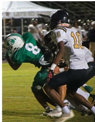 Eunice High’s cornerback/running back Devontre Williams had a 121-yard-performance and three touchdowns against Leesville last Friday night. (Photo by Sports Editor Rhett Manuel)