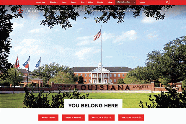 The University of Louisiana at Lafayette has unveiled a redesign of its flagship website, Louisiana.edu.