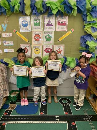 Pre-k students at Highland Early Learning Center were named as Perfect Attendance for October. From left, are Rickelle Laws, Bryan Ortego, Samaria Guidry and Aubree Clay. Their teacher is Tabitha Niles.
