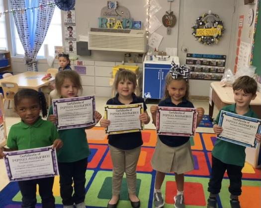 Perfect Attendance for October was named at Highland Early Learning Center. These pre-k students are, from left, Ma’Liya Williams, Josie Fruge, Amelia Gillette, Adaleigh Smith and Leonidas Morreale. Their teacher is Jasma Sonnier.